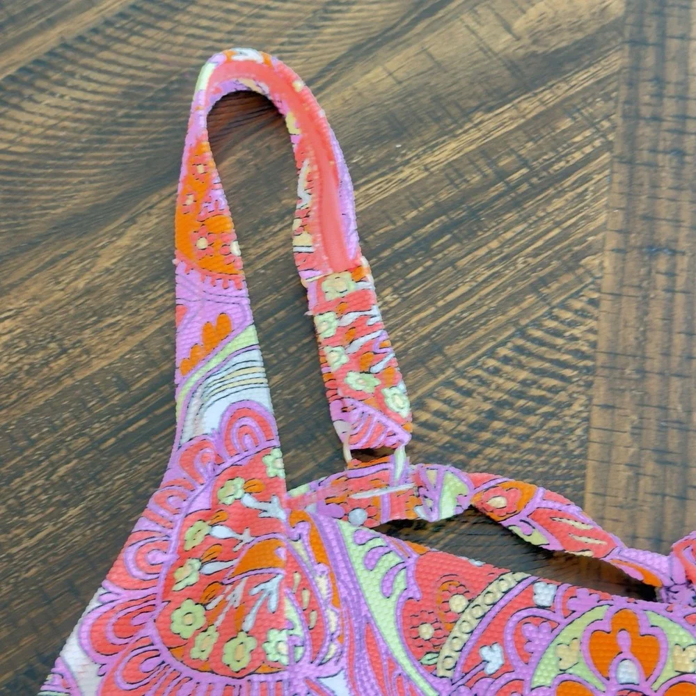 $56 Jessica Simpson Women's Standard Print Bikini Top Orange Pink  Size XL NWT